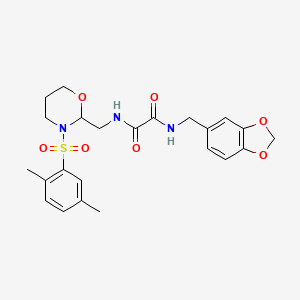 molecular formula C23H27N3O7S B2710253 N1-(benzo[d][1,3]dioxol-5-ylmethyl)-N2-((3-((2,5-dimethylphenyl)sulfonyl)-1,3-oxazinan-2-yl)methyl)oxalamide CAS No. 872724-39-5