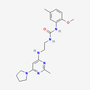 molecular formula C20H28N6O2 B2710258 1-(2-Methoxy-5-methylphenyl)-3-(2-((2-methyl-6-(pyrrolidin-1-yl)pyrimidin-4-yl)amino)ethyl)urea CAS No. 1203220-32-9