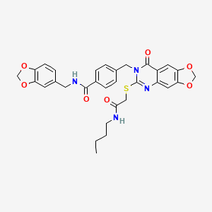 molecular formula C31H30N4O7S B2710267 N-(1,3-benzodioxol-5-ylmethyl)-4-{[6-{[2-(butylamino)-2-oxoethyl]thio}-8-oxo[1,3]dioxolo[4,5-g]quinazolin-7(8H)-yl]methyl}benzamide CAS No. 688061-92-9