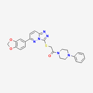 molecular formula C24H22N6O3S B2710276 2-((6-(Benzo[d][1,3]dioxol-5-yl)-[1,2,4]triazolo[4,3-b]pyridazin-3-yl)thio)-1-(4-phenylpiperazin-1-yl)ethanone CAS No. 894065-24-8