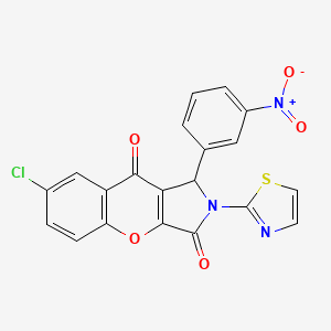 molecular formula C20H10ClN3O5S B2710316 7-Chloro-1-(3-nitrophenyl)-2-(thiazol-2-yl)-1,2-dihydrochromeno[2,3-c]pyrrole-3,9-dione CAS No. 634564-24-2