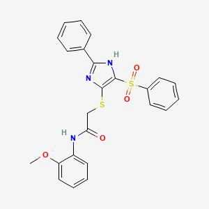 molecular formula C24H21N3O4S2 B2710321 N-(2-甲氧基苯基)-2-{[2-苯基-4-(苯基磺酰基)-1H-咪唑-5-基]硫代}乙酰胺 CAS No. 950420-10-7