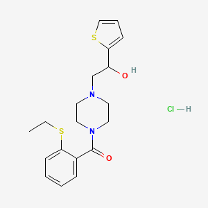 molecular formula C19H25ClN2O2S2 B2710331 (2-(Ethylthio)phenyl)(4-(2-hydroxy-2-(thiophen-2-yl)ethyl)piperazin-1-yl)methanone hydrochloride CAS No. 1351659-30-7