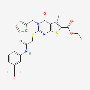Ethyl 3-(furan-2-ylmethyl)-5-methyl-4-oxo-2-[2-oxo-2-[3-(trifluoromethyl)anilino]ethyl]sulfanylthieno[2,3-d]pyrimidine-6-carboxylate