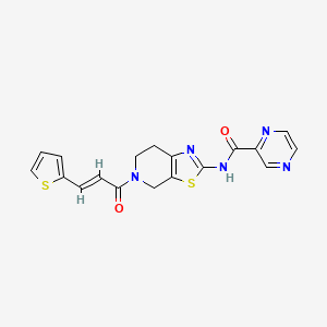 molecular formula C18H15N5O2S2 B2710384 (E)-N-(5-(3-(thiophen-2-yl)acryloyl)-4,5,6,7-tetrahydrothiazolo[5,4-c]pyridin-2-yl)pyrazine-2-carboxamide CAS No. 1351664-65-7