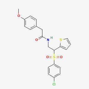 molecular formula C21H20ClNO4S2 B2710390 N-[2-[(4-chlorophenyl)sulfonyl]-2-(2-thienyl)ethyl]-2-(4-methoxyphenyl)acetamide CAS No. 896318-32-4