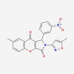 molecular formula C22H15N3O6 B2710397 7-Methyl-2-(5-methylisoxazol-3-yl)-1-(3-nitrophenyl)-1,2-dihydrochromeno[2,3-c]pyrrole-3,9-dione CAS No. 874395-49-0