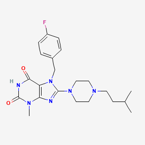 molecular formula C22H29FN6O2 B2710425 7-(4-氟苄基)-8-(4-异戊基哌嗪-1-基)-3-甲基-1H-嘧啶-2,6(3H,7H)-二酮 CAS No. 895846-93-2