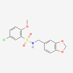 molecular formula C15H14ClNO5S B2710443 N-(1,3-benzodioxol-5-ylmethyl)-5-chloro-2-methoxybenzenesulfonamide CAS No. 325810-90-0