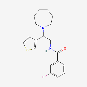 molecular formula C19H23FN2OS B2710496 N-(2-(环庚-1-基)-2-(噻吩-3-基)乙基)-3-氟苯甲酰胺 CAS No. 954622-21-0