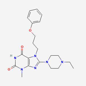 molecular formula C21H28N6O3 B2710516 8-(4-ethylpiperazin-1-yl)-3-methyl-7-(3-phenoxypropyl)-1H-purine-2,6(3H,7H)-dione CAS No. 876892-58-9
