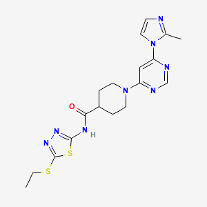 molecular formula C18H22N8OS2 B2710524 N-(5-(ethylthio)-1,3,4-thiadiazol-2-yl)-1-(6-(2-methyl-1H-imidazol-1-yl)pyrimidin-4-yl)piperidine-4-carboxamide CAS No. 1351634-93-9