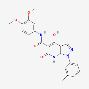 molecular formula C22H20N4O5 B2710528 N~5~-(3,4-dimethoxyphenyl)-4-hydroxy-1-(3-methylphenyl)-6-oxo-6,7-dihydro-1H-pyrazolo[3,4-b]pyridine-5-carboxamide CAS No. 1251546-98-1
