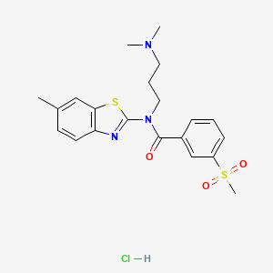 molecular formula C21H26ClN3O3S2 B2710541 N-(3-(dimethylamino)propyl)-N-(6-methylbenzo[d]thiazol-2-yl)-3-(methylsulfonyl)benzamide hydrochloride CAS No. 1215369-21-3
