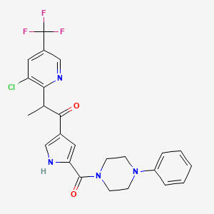 molecular formula C24H22ClF3N4O2 B2710543 2-(3-Chloro-5-(trifluoromethyl)-2-pyridinyl)-1-(5-((4-phenylpiperazino)carbonyl)-1H-pyrrol-3-yl)-1-propanone CAS No. 339099-64-8