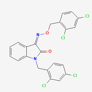 molecular formula C22H14Cl4N2O2 B2710565 (3Z)-3-{[(2,4-二氯苯基)甲氧基]亚咪诺}-1-[(2,4-二氯苯基)甲基]-2,3-二氢-1H-吲哚-2-酮 CAS No. 303996-94-3