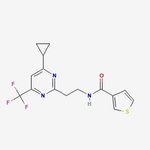 molecular formula C15H14F3N3OS B2710566 N-(2-(4-环丙基-6-(三氟甲基)嘧啶-2-基)乙基)噻吩-3-甲酰胺 CAS No. 1396752-09-2