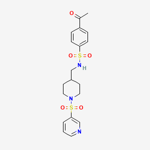 molecular formula C19H23N3O5S2 B2710567 4-acetyl-N-((1-(pyridin-3-ylsulfonyl)piperidin-4-yl)methyl)benzenesulfonamide CAS No. 1428359-29-8