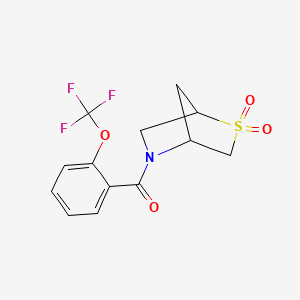 molecular formula C13H12F3NO4S B2710581 (2,2-Dioxido-2-thia-5-azabicyclo[2.2.1]heptan-5-yl)(2-(trifluoromethoxy)phenyl)methanone CAS No. 2034610-41-6