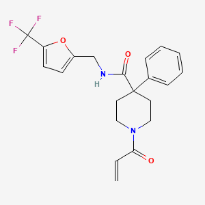 molecular formula C21H21F3N2O3 B2710611 4-Phenyl-1-prop-2-enoyl-N-[[5-(trifluoromethyl)furan-2-yl]methyl]piperidine-4-carboxamide CAS No. 2361876-33-5
