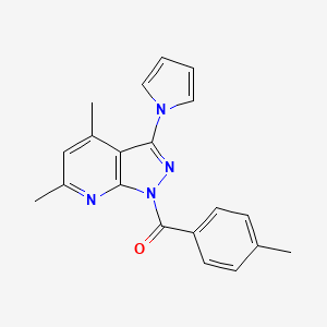 molecular formula C20H18N4O B2710622 [4,6-dimethyl-3-(1H-pyrrol-1-yl)-1H-pyrazolo[3,4-b]pyridin-1-yl](4-methylphenyl)methanone CAS No. 439108-44-8