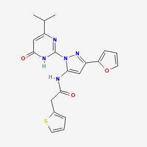 molecular formula C20H19N5O3S B2710624 N-(3-(furan-2-yl)-1-(4-isopropyl-6-oxo-1,6-dihydropyrimidin-2-yl)-1H-pyrazol-5-yl)-2-(thiophen-2-yl)acetamide CAS No. 1207060-46-5