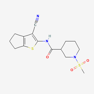 molecular formula C15H19N3O3S2 B2710625 N-(3-cyano-5,6-dihydro-4H-cyclopenta[b]thiophen-2-yl)-1-(methylsulfonyl)piperidine-3-carboxamide CAS No. 1060165-71-0