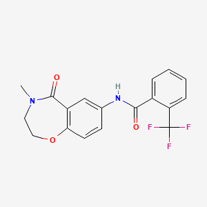 molecular formula C18H15F3N2O3 B2710629 N-(4-甲基-5-氧代-2,3,4,5-四氢苯并[f][1,4]噁唑-7-基)-2-(三氟甲基)苯甲酰胺 CAS No. 922127-69-3