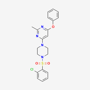 molecular formula C21H21ClN4O3S B2710644 4-(4-((2-Chlorophenyl)sulfonyl)piperazin-1-yl)-2-methyl-6-phenoxypyrimidine CAS No. 946354-83-2
