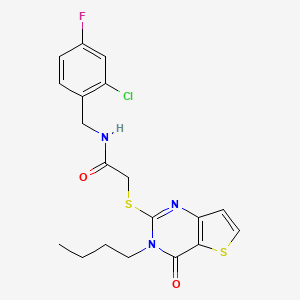 molecular formula C19H19ClFN3O2S2 B2710650 2-({3-butyl-4-oxo-3H,4H-thieno[3,2-d]pyrimidin-2-yl}sulfanyl)-N-[(2-chloro-4-fluorophenyl)methyl]acetamide CAS No. 1252923-92-4