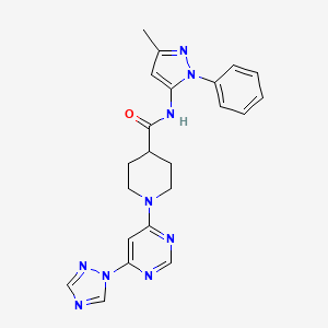molecular formula C22H23N9O B2710670 1-(6-(1H-1,2,4-triazol-1-yl)pyrimidin-4-yl)-N-(3-methyl-1-phenyl-1H-pyrazol-5-yl)piperidine-4-carboxamide CAS No. 1797889-12-3