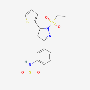 molecular formula C16H19N3O4S3 B2710680 N-[3-(2-ethylsulfonyl-3-thiophen-2-yl-3,4-dihydropyrazol-5-yl)phenyl]methanesulfonamide CAS No. 851782-54-2