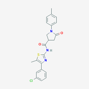 molecular formula C22H20ClN3O2S B271069 N-[4-(3-chlorophenyl)-5-methyl-1,3-thiazol-2-yl]-1-(4-methylphenyl)-5-oxo-3-pyrrolidinecarboxamide 