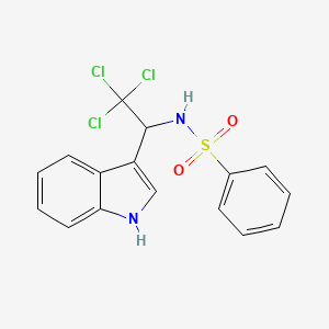 molecular formula C16H13Cl3N2O2S B2710699 N-[2,2,2-Trichloro-1-(1H-indol-3-yl)ethyl]benzenesulfonamide CAS No. 332145-67-2