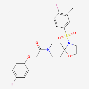 molecular formula C22H24F2N2O5S B2710705 4-[(4-Fluoro-3-methylphenyl)sulfonyl]-8-[(4-fluorophenoxy)acetyl]-1-oxa-4,8-diazaspiro[4.5]decane CAS No. 946217-37-4