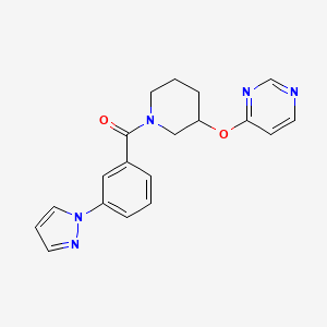 molecular formula C19H19N5O2 B2710708 (3-(1H-pyrazol-1-yl)phenyl)(3-(pyrimidin-4-yloxy)piperidin-1-yl)methanone CAS No. 2034399-71-6