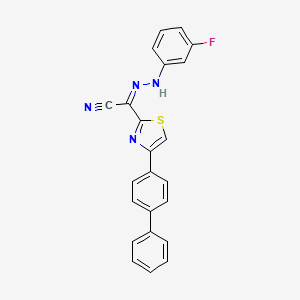 molecular formula C23H15FN4S B2710709 (Z)-4-([1,1'-biphenyl]-4-yl)-N'-(3-fluorophenyl)thiazole-2-carbohydrazonoyl cyanide CAS No. 477190-87-7