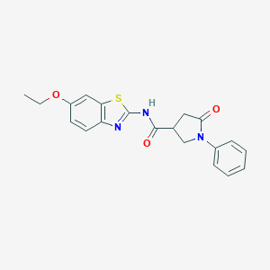 molecular formula C20H19N3O3S B271072 N-(6-ethoxy-1,3-benzothiazol-2-yl)-5-oxo-1-phenyl-3-pyrrolidinecarboxamide 