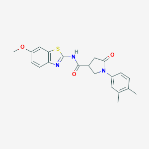 molecular formula C21H21N3O3S B271073 1-(3,4-dimethylphenyl)-N-(6-methoxy-1,3-benzothiazol-2-yl)-5-oxo-3-pyrrolidinecarboxamide 