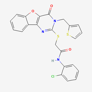 molecular formula C23H16ClN3O3S2 B2710739 N-(2-chlorophenyl)-2-{[4-oxo-3-(thiophen-2-ylmethyl)-3,4-dihydro[1]benzofuro[3,2-d]pyrimidin-2-yl]sulfanyl}acetamide CAS No. 899754-62-2
