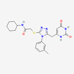 molecular formula C22H26N6O3S B2710743 N-cyclohexyl-2-((5-((2,6-dioxo-1,2,3,6-tetrahydropyrimidin-4-yl)methyl)-4-(m-tolyl)-4H-1,2,4-triazol-3-yl)thio)acetamide CAS No. 852047-70-2