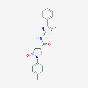 molecular formula C22H21N3O2S B271075 1-(4-methylphenyl)-N-(5-methyl-4-phenyl-1,3-thiazol-2-yl)-5-oxo-3-pyrrolidinecarboxamide 