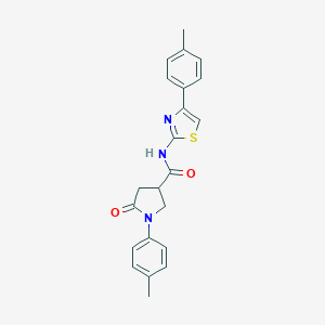molecular formula C22H21N3O2S B271079 1-(4-methylphenyl)-N-[4-(4-methylphenyl)-1,3-thiazol-2-yl]-5-oxo-3-pyrrolidinecarboxamide 
