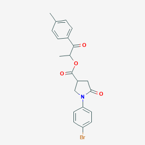 molecular formula C21H20BrNO4 B271081 1-(4-Methylphenyl)-1-oxopropan-2-yl 1-(4-bromophenyl)-5-oxopyrrolidine-3-carboxylate 
