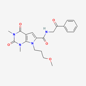 molecular formula C21H24N4O5 B2710811 7-(3-methoxypropyl)-1,3-dimethyl-2,4-dioxo-N-(2-oxo-2-phenylethyl)-2,3,4,7-tetrahydro-1H-pyrrolo[2,3-d]pyrimidine-6-carboxamide CAS No. 1021217-06-0