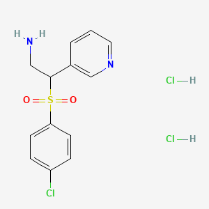 molecular formula C13H15Cl3N2O2S B2710832 2-[(4-Chlorophenyl)sulfonyl]-2-(pyridin-3-yl)ethylamine dihydrochloride CAS No. 1094395-61-5