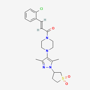 molecular formula C22H27ClN4O3S B2710835 (E)-3-(2-氯苯基)-1-(4-(1-(1,1-二氧代四氢噻喔啉-3-基)-3,5-二甲基-1H-吡唑-4-基)哌嗪-1-基)丙-2-烯-1-酮 CAS No. 1351664-11-3