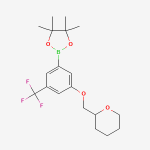molecular formula C19H26BF3O4 B2710843 3-(四氢呋喃-2-基)甲氧基-5-三氟甲基苯硼酸, 松油醇酯 CAS No. 2096341-86-3