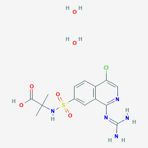 molecular formula C14H20ClN5O6S B2710847 2-[[4-Chloro-1-(diaminomethylideneamino)isoquinolin-7-yl]sulfonylamino]-2-methylpropanoic acid;dihydrate CAS No. 2445792-56-1