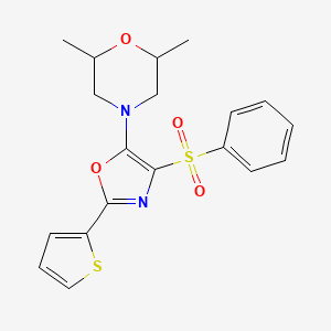 molecular formula C19H20N2O4S2 B2710855 2,6-Dimethyl-4-(4-(phenylsulfonyl)-2-(thiophen-2-yl)oxazol-5-yl)morpholine CAS No. 627832-92-2